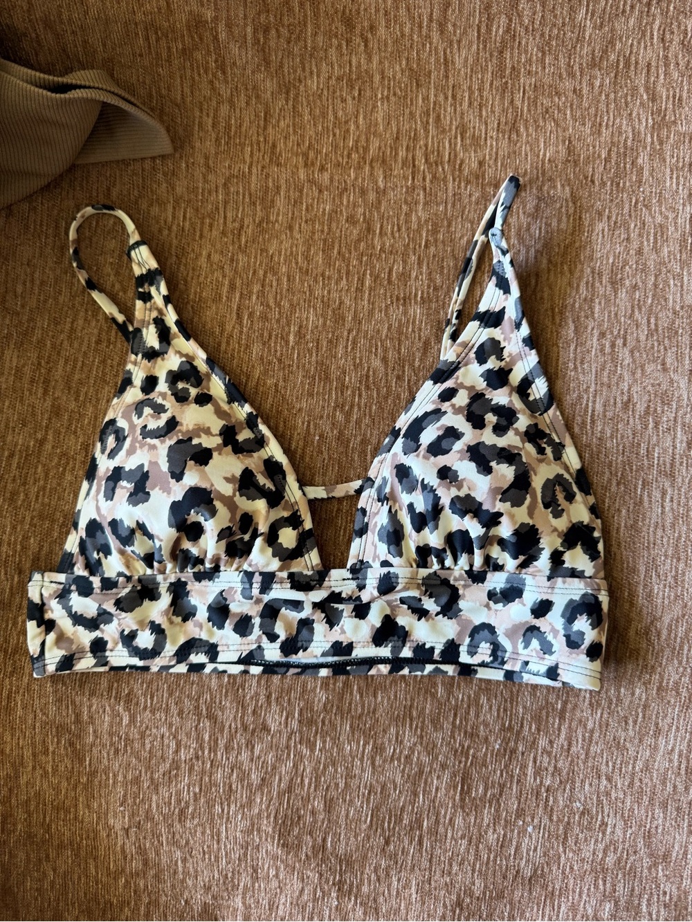 Leopard Print Triangle Bikini Top in Beige and Black